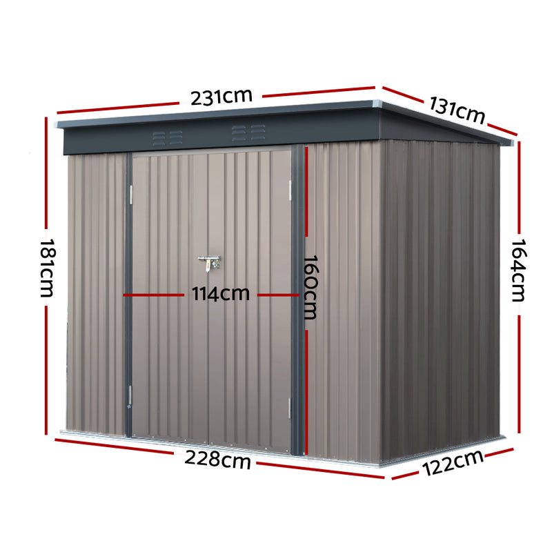 Garden Shed 2.31x1.31M Sheds Outdoor Storage Tool Metal Workshop Shelter Double Door