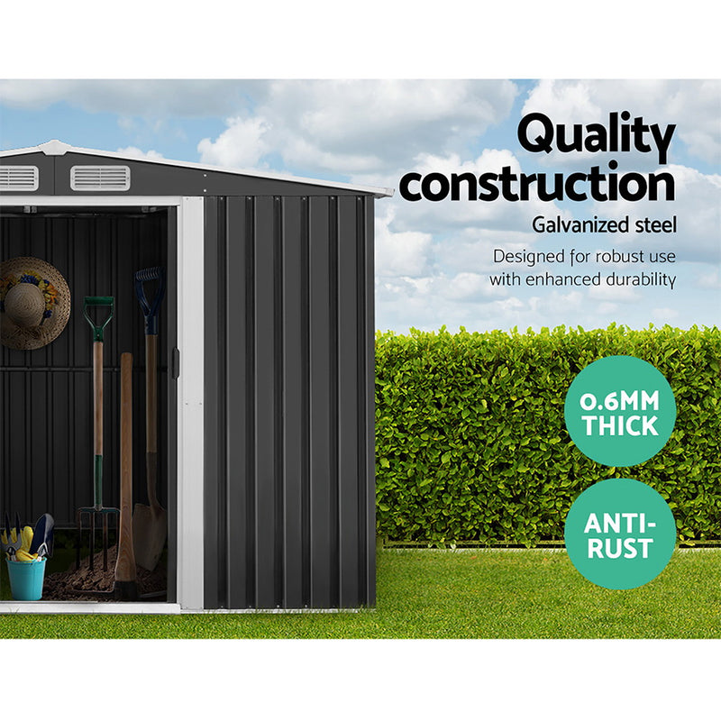 Garden Shed 2.58x3.14M w/Metal Base Sheds Outdoor Storage Workshop Shelter Sliding Door