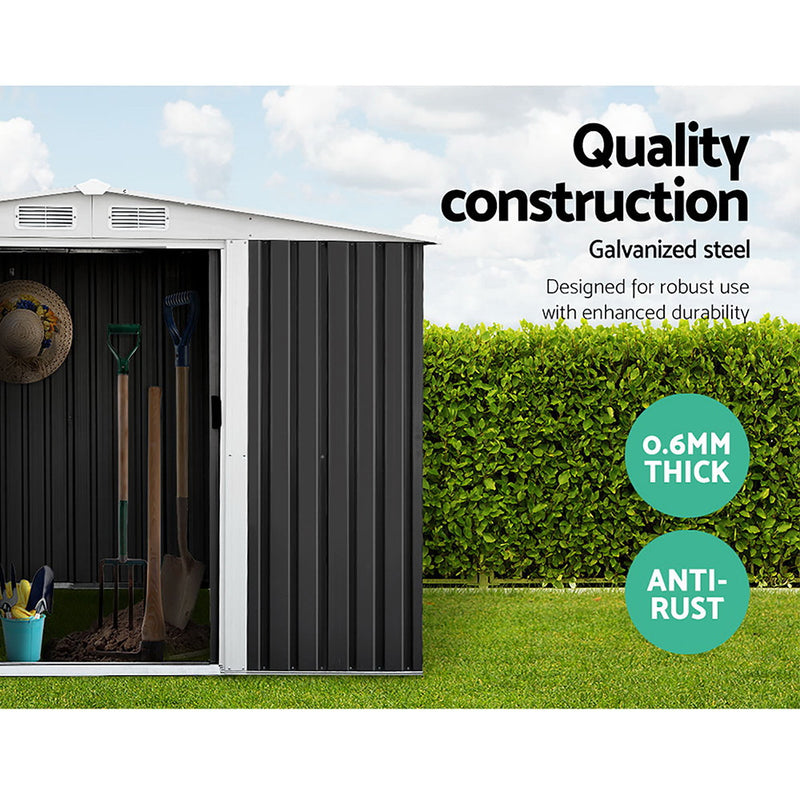 Garden Shed 2.58x2.07M Sheds Outdoor Storage Workshop Metal Shelter Sliding Door