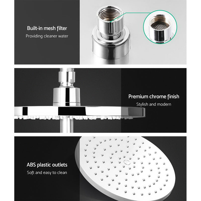 9'' Rain Shower Head Set Handheld Round High Pressure Twins Tap Chome