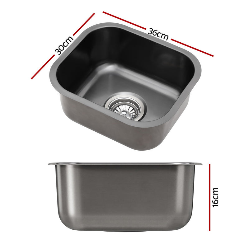 Kitchen Sink 30X36CM Stainless Steel Nano Basin Single Bowl Black