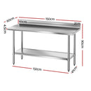 Stainless Steel  Kitchen  Bench w/ Splashback 1500x600MM 430