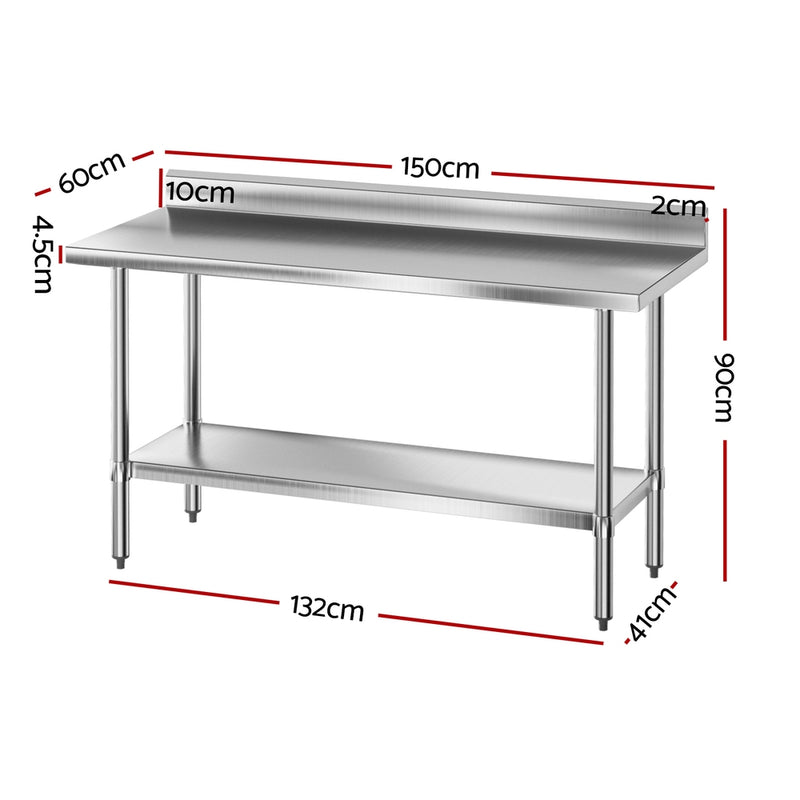 Stainless Steel  Kitchen  Bench w/ Splashback 1500x600MM 430