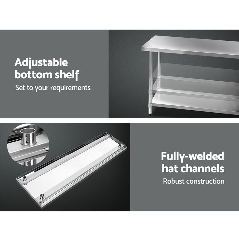 1829x610mm Stainless Steel Kitchen Bench 430