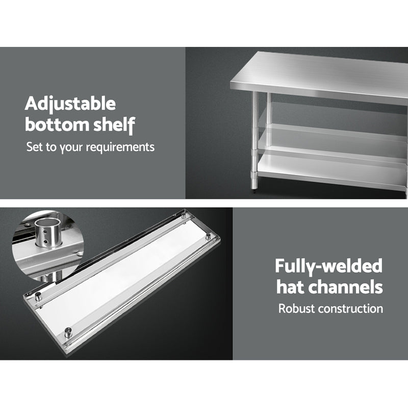 1829x760mm Stainless Steel Kitchen Bench 430