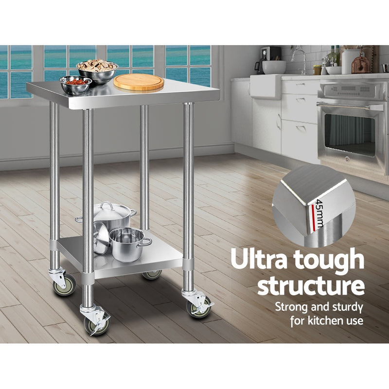 610x610mm Stainless Steel Kitchen Bench with Wheels 430