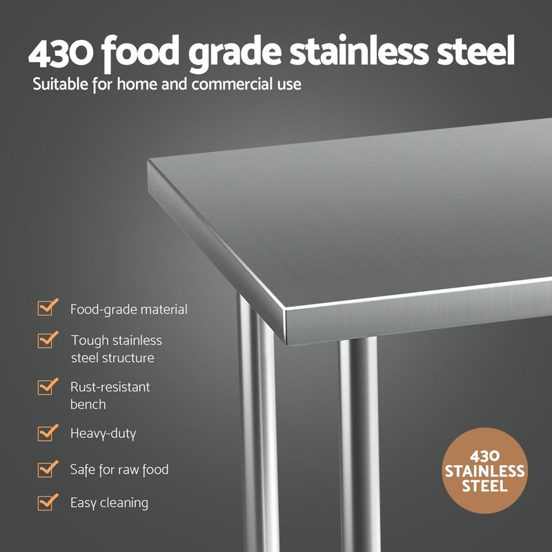 Stainless Steel Kitchen Benches Work Bench Wheels 91X61CM 430