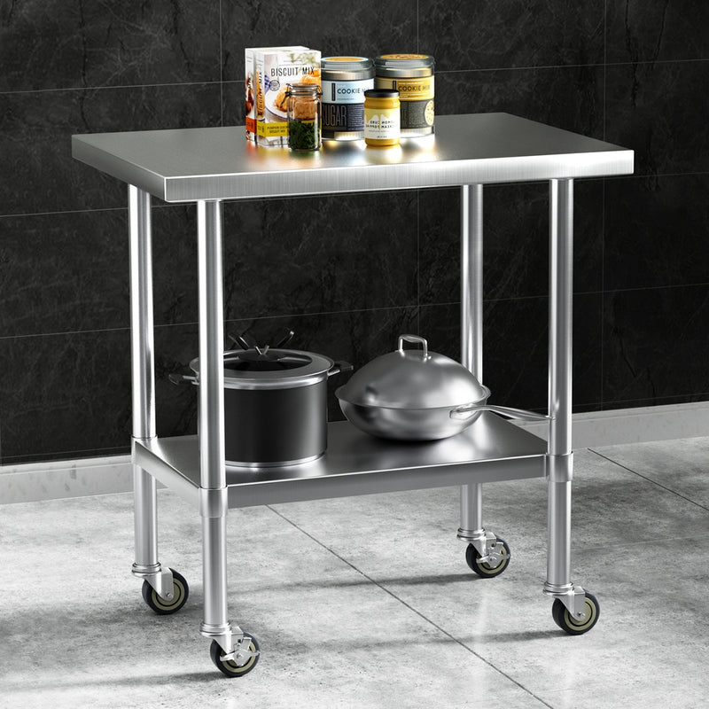 Stainless Steel Kitchen Benches Work Bench Wheels 91X61CM 430
