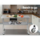1524x610mm Stainless Steel Kitchen Bench with Wheels 430
