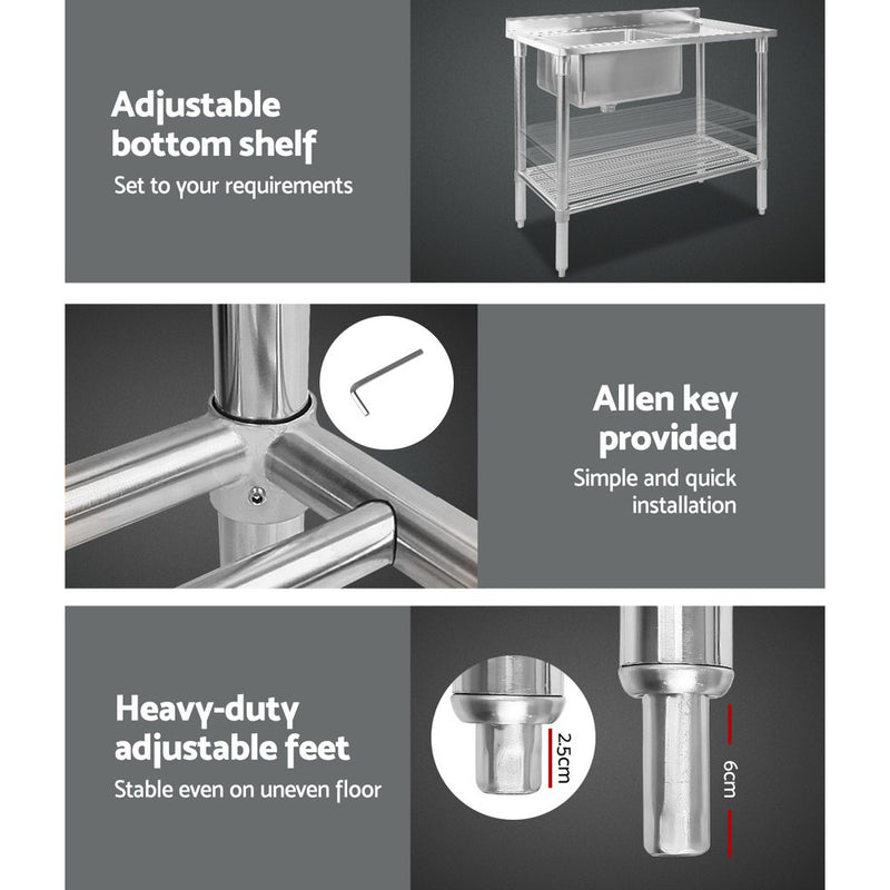 100x60cm Stainless Steel Sink Bench Kitchen 304