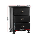 Artiss 2x Bedside Table 3 Drawers Vintage - THYME Black