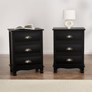 Artiss 2x Bedside Table 3 Drawers Vintage - THYME Black
