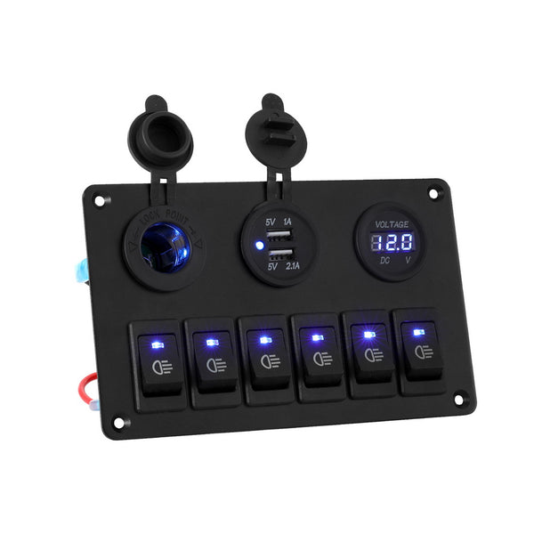 6 Gang 12V Switch Panel For Car Boat Marine USB ON-OFF LED Rocker Toggle