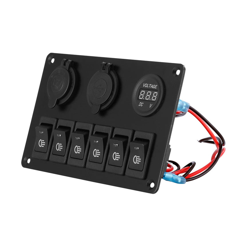 6 Gang 12V Switch Panel For Car Boat Marine USB ON-OFF LED Rocker Toggle