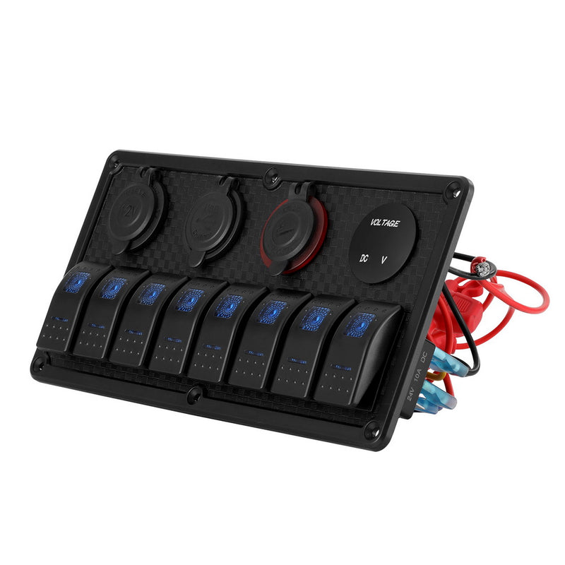 8 Gang 12V Switch Panel For Car Boat Marine USB ON-OFF LED Rocker Toggle