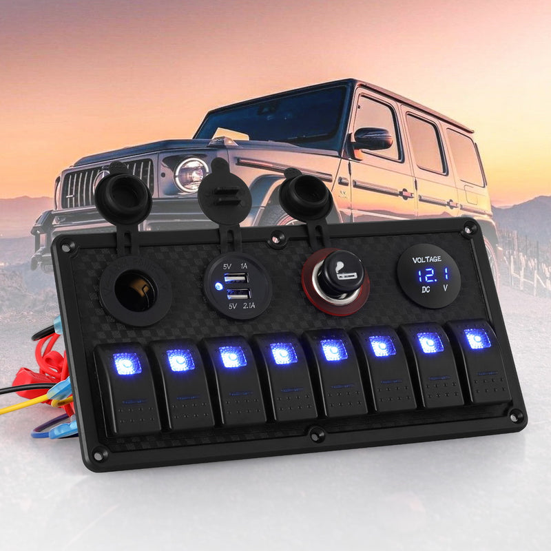 8 Gang 12V Switch Panel For Car Boat Marine USB ON-OFF LED Rocker Toggle