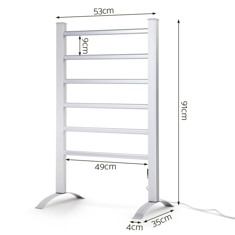 Electric Heated Towel Rail Rack 6 Bars Freestanding Clothes Dry Warmer