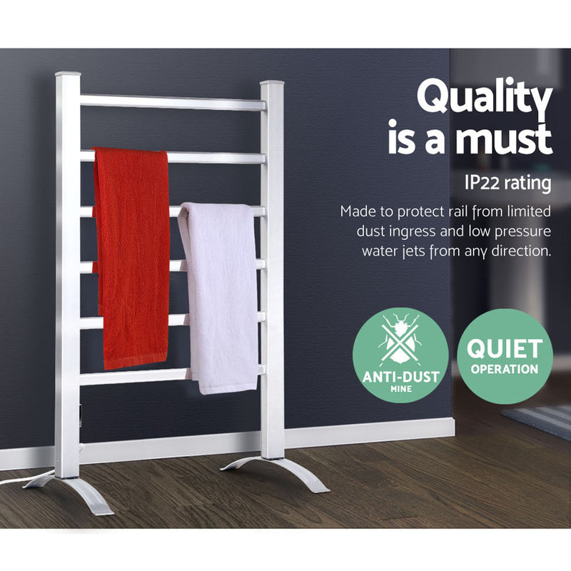 Electric Heated Towel Rail Rack 6 Bars with Timer Clothes Dry Warmer