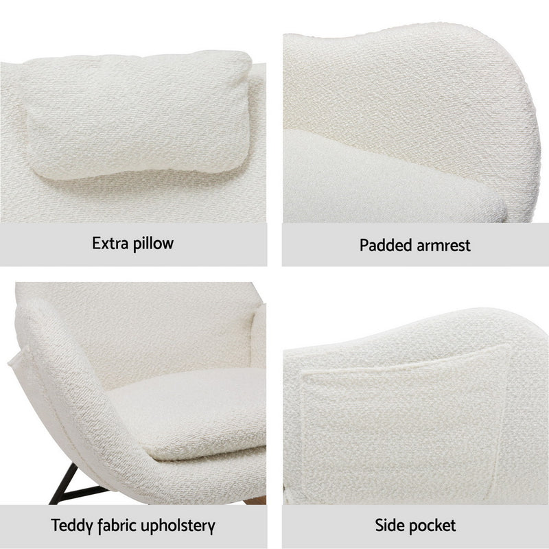 Rocking Chair Armchair Pillow Boucle White