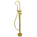 WELS Brushed Gold Bath Tub Mixer Tap Free Standing Faucet Spout Handheld Shower