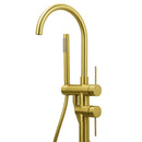 WELS Brushed Gold Bath Tub Mixer Tap Free Standing Faucet Spout Handheld Shower