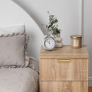 PORTO BEDSIDE TABLE - NATURAL OAK - SLIM - PULL BRASS