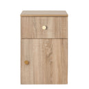 BEDSIDE TABLE - NATURAL OAK - SLIM - ROUND BRASS