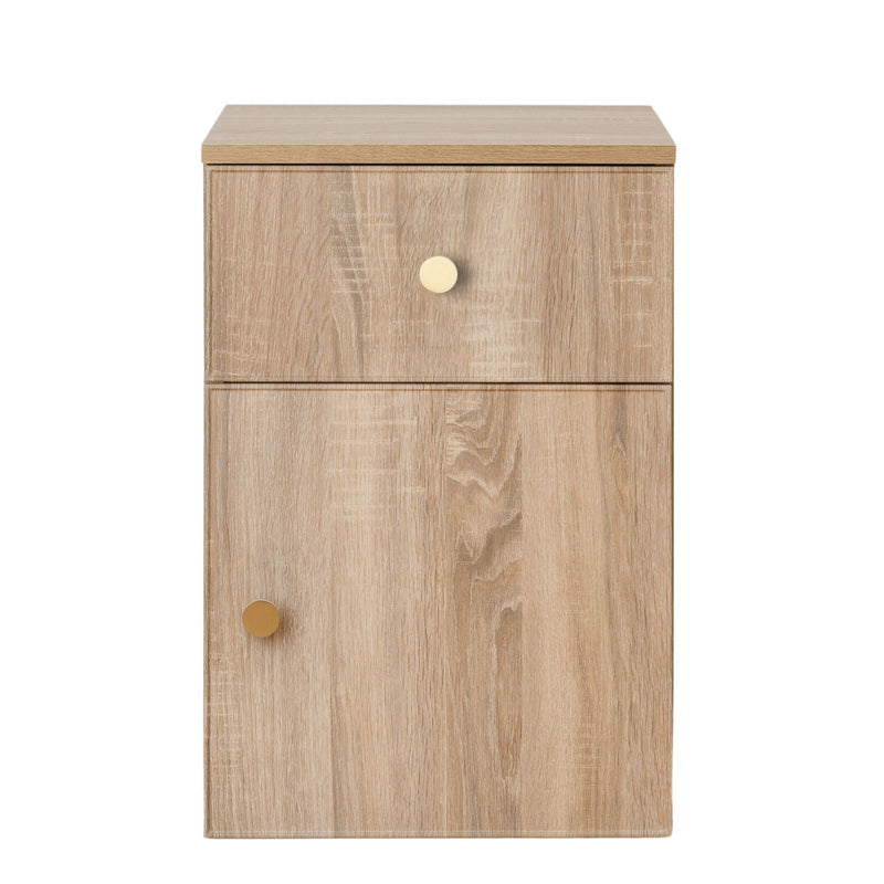 BEDSIDE TABLE - NATURAL OAK - SLIM - ROUND BRASS