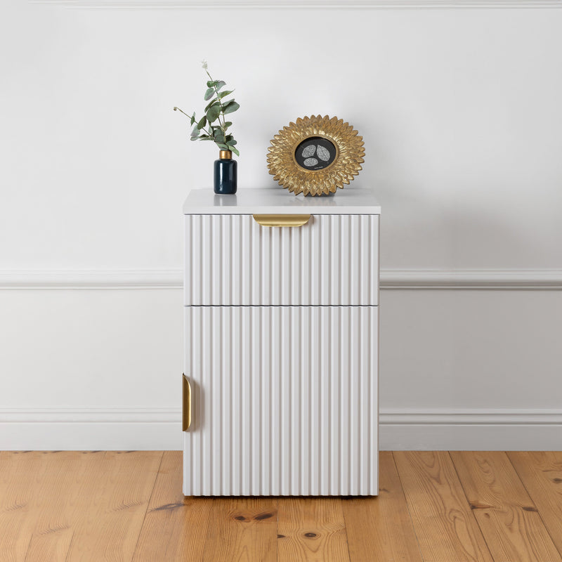 BEDSIDE TABLE - WHITE - FLUTED - PULL BRASS