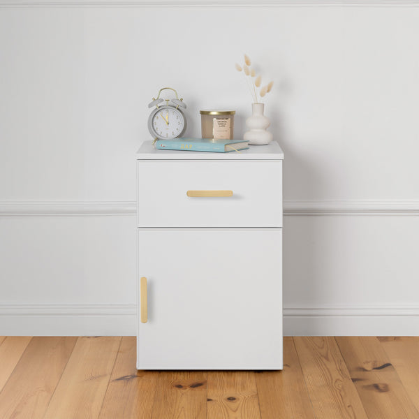 BEDSIDE TABLE - WHITE - SLIM - OVAL BRASS