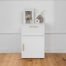 BEDSIDE TABLE - WHITE - HAMPTONS - OVAL BRASS