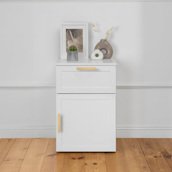 BEDSIDE TABLE - WHITE - HAMPTONS - OVAL BRASS