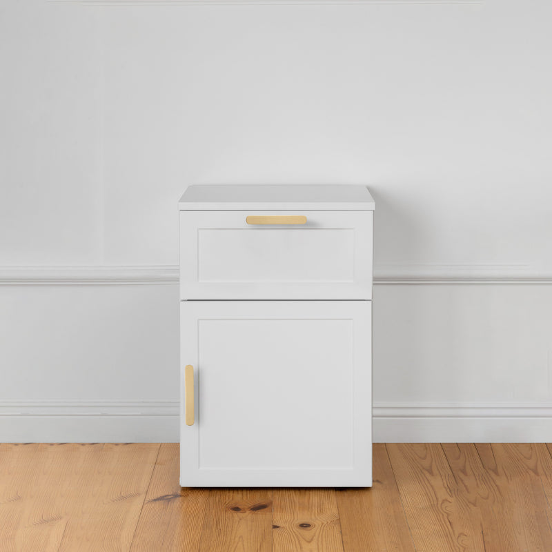 BEDSIDE TABLE - WHITE - HAMPTONS - OVAL BRASS