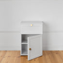 BEDSIDE TABLE - WHITE - HAMPTONS - ROUND BRASS