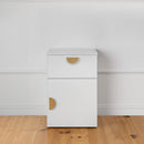 BEDSIDE TABLE - WHITE - SLIM - HALF MOON BRASS