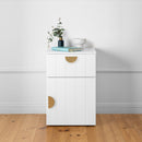 BEDSIDE TABLE - WHITE - VJ PANEL - HALF MOON BRASS