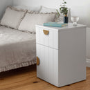 BEDSIDE TABLE - WHITE - VJ PANEL - HALF MOON BRASS