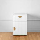 BEDSIDE TABLE - WHITE - VJ PANEL - HALF MOON BRASS