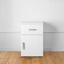 BEDSIDE TABLE - WHITE - VJ PANEL - OVAL BRASS