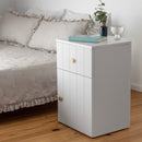 BEDSIDE TABLE - WHITE - VJ PANEL - ROUND BRASS