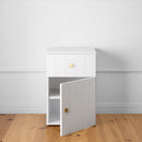 BEDSIDE TABLE - WHITE - VJ PANEL - ROUND BRASS