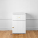 BEDSIDE TABLE - WHITE - VJ PANEL - ROUND BRASS