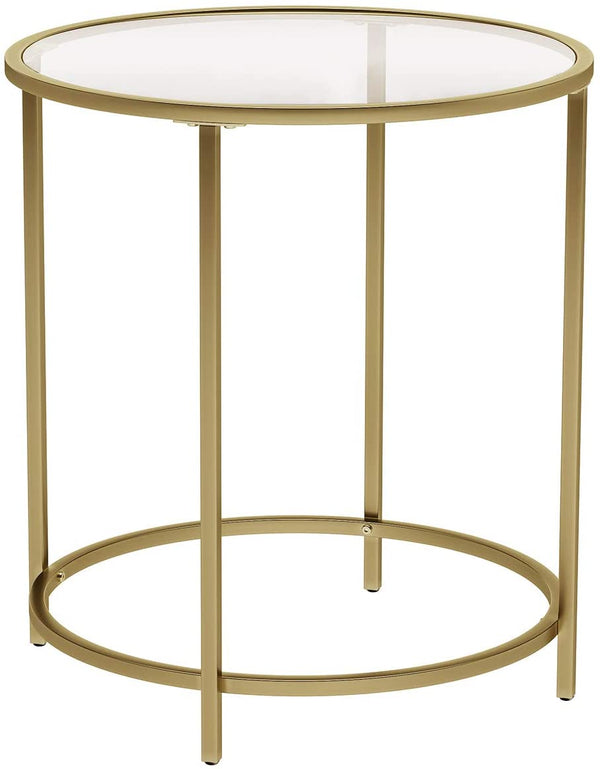 Gold Round Side Table with Golden Metal Frame Robust and Stable