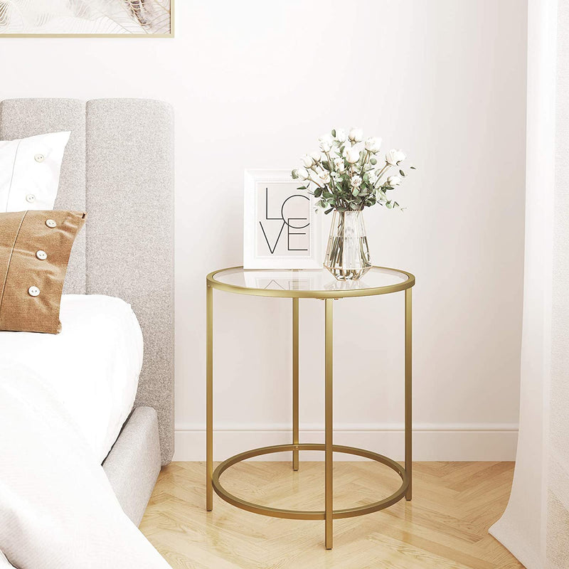 Gold Round Side Table with Golden Metal Frame Robust and Stable