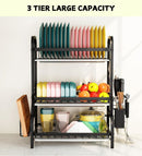 Dish Drying Rack 3 Tier Large Capacity Kitchen Storage with Utensil and Cutting Board Holder