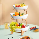 CARLA HOME 3-Tier Ceramic Fruit Bowl Basket with Bamboo Stand for Kitchen Counter, Snack Tray, Dessert Server & Vegetable Storage Rack