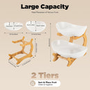 CARLA HOME 2-Tier Ceramic Fruit Bowl Basket with Bamboo Stand for Kitchen Counter, Snack Tray, Dessert Server & Vegetable Storage Rack