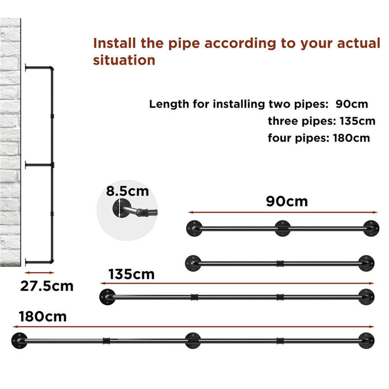 Industrial Iron Pipe Clothes Rail Vintage Wall Shelf
