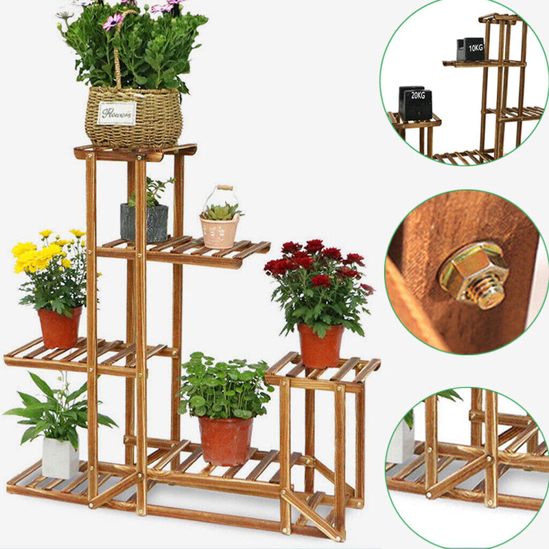 5-Tier Wooden Plant Stand Flower Display Shelf Indoor Outdoor Garden
