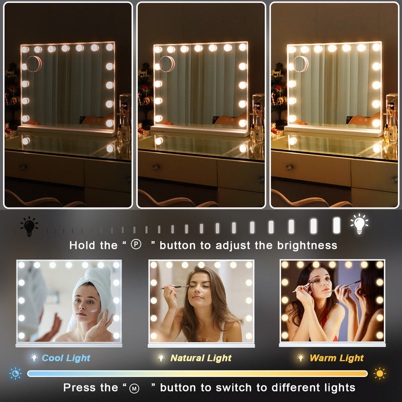Hollywood LED Vanity Mirror Rectangle White Silver Wall Mirror